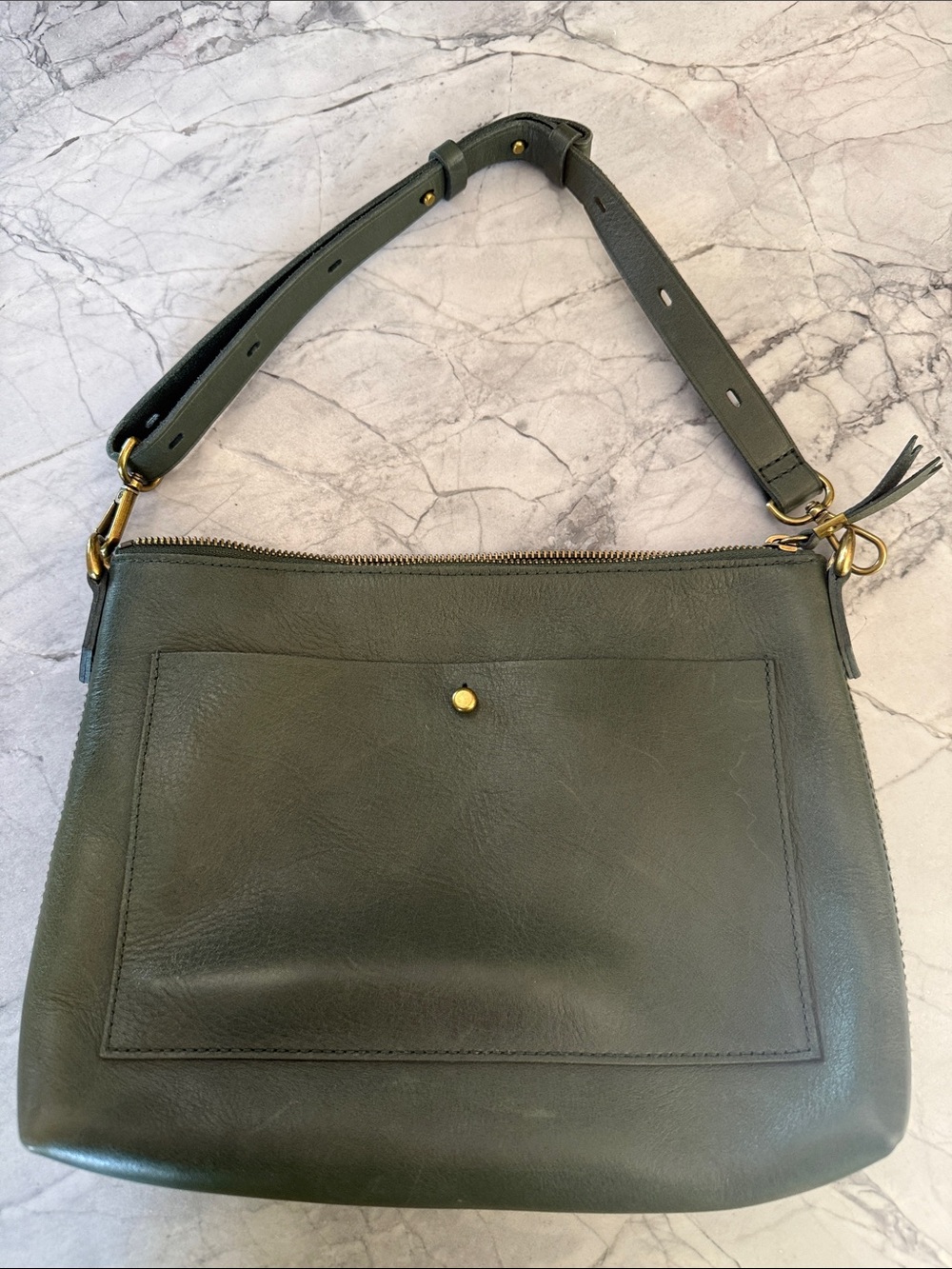 Madewell Zip-Top Transport Crossbody | Muted Olive Leather - Picture 4 of 9